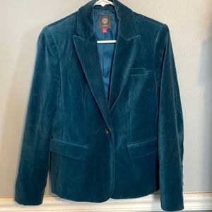 Teal velvet one button Blazer